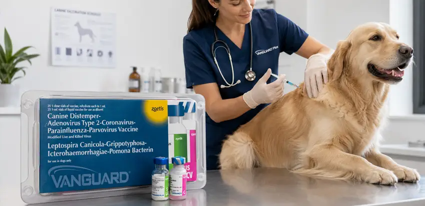 Vacinas Vanguard utilizadas no protocolo vacinal canino.